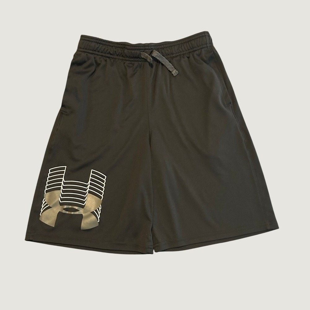 Under Armour HeatGear Athletic Shorts Black Large Loose Fit Graphic Logo 1539